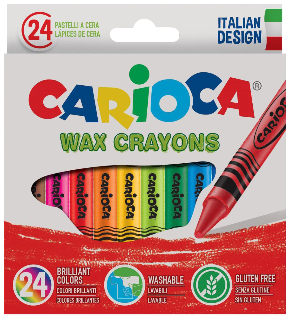 Мелки восковые 24 цвета Carioca Wax Crayons, диаметр 8 мм, круглые, в картонной коробке