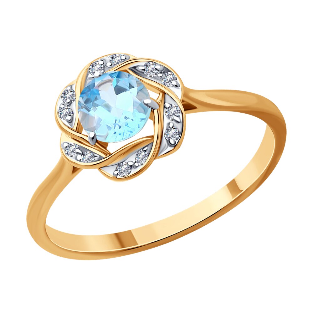 Кольцо из красного золота с фианитом/топазом р. 18 Diamant 51-310-01746-1