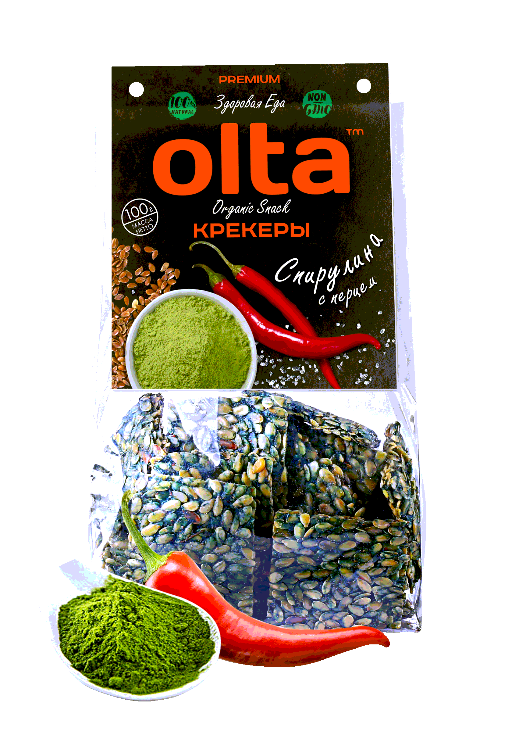 

КРЕКЕРЫ "OLTA. Спирулина перец"