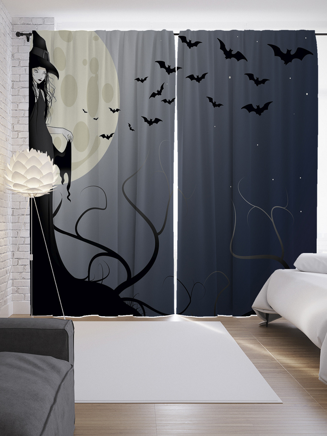 

Шторы с фотопечатью "Ведьма под луной" из сатена, 290х265 см