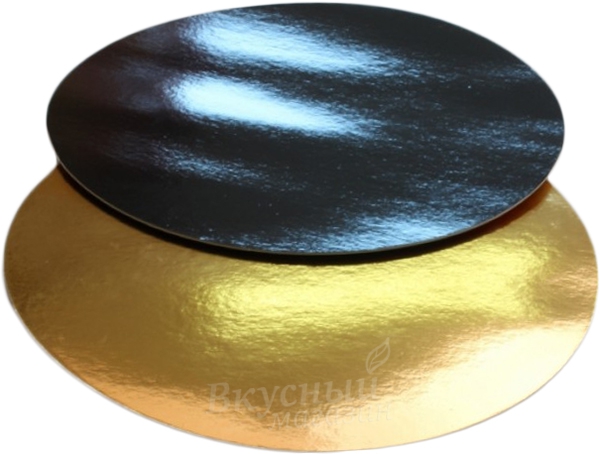 фото Подложка под торт усиленная 20 см. золото/черная, 3 мм. nobrand