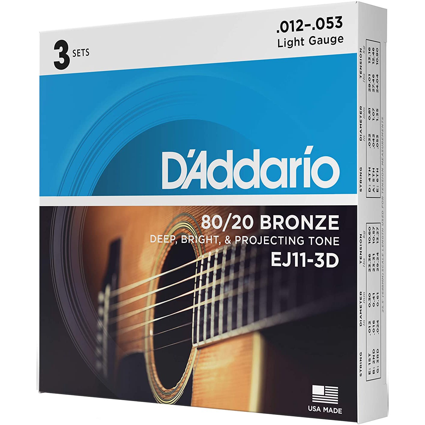 фото Струны для акустической гитары 3 комплекта daddario ej11-3d d'addario
