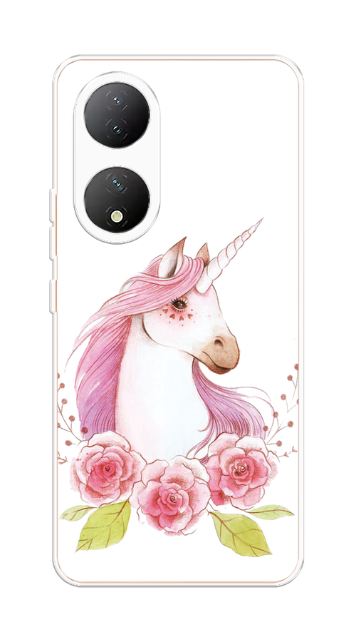 

Чехол на Vivo Y100 "Единорог цветы", Белый;розовый;серый, 268250-1