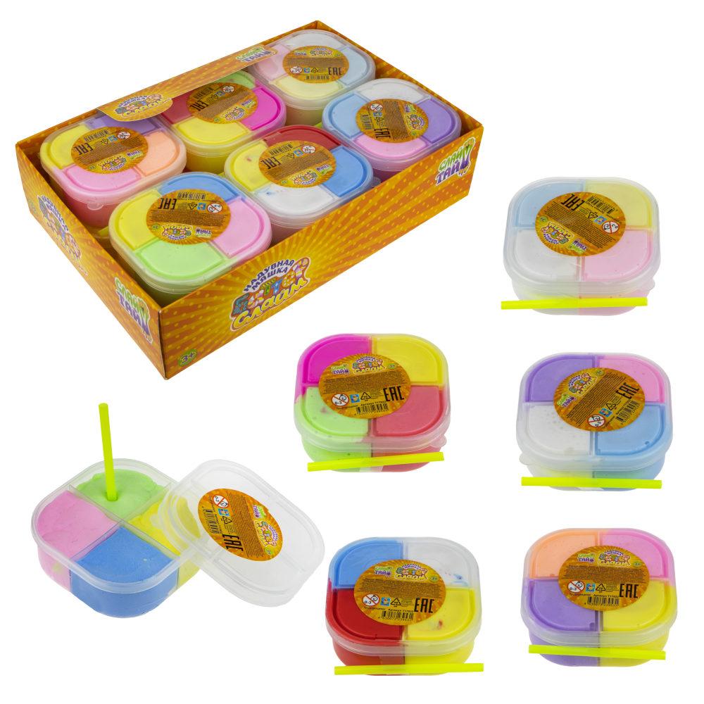 

Слайм Тайм Баттер 4 цвета с трубочкой 1toy, Разноцветный