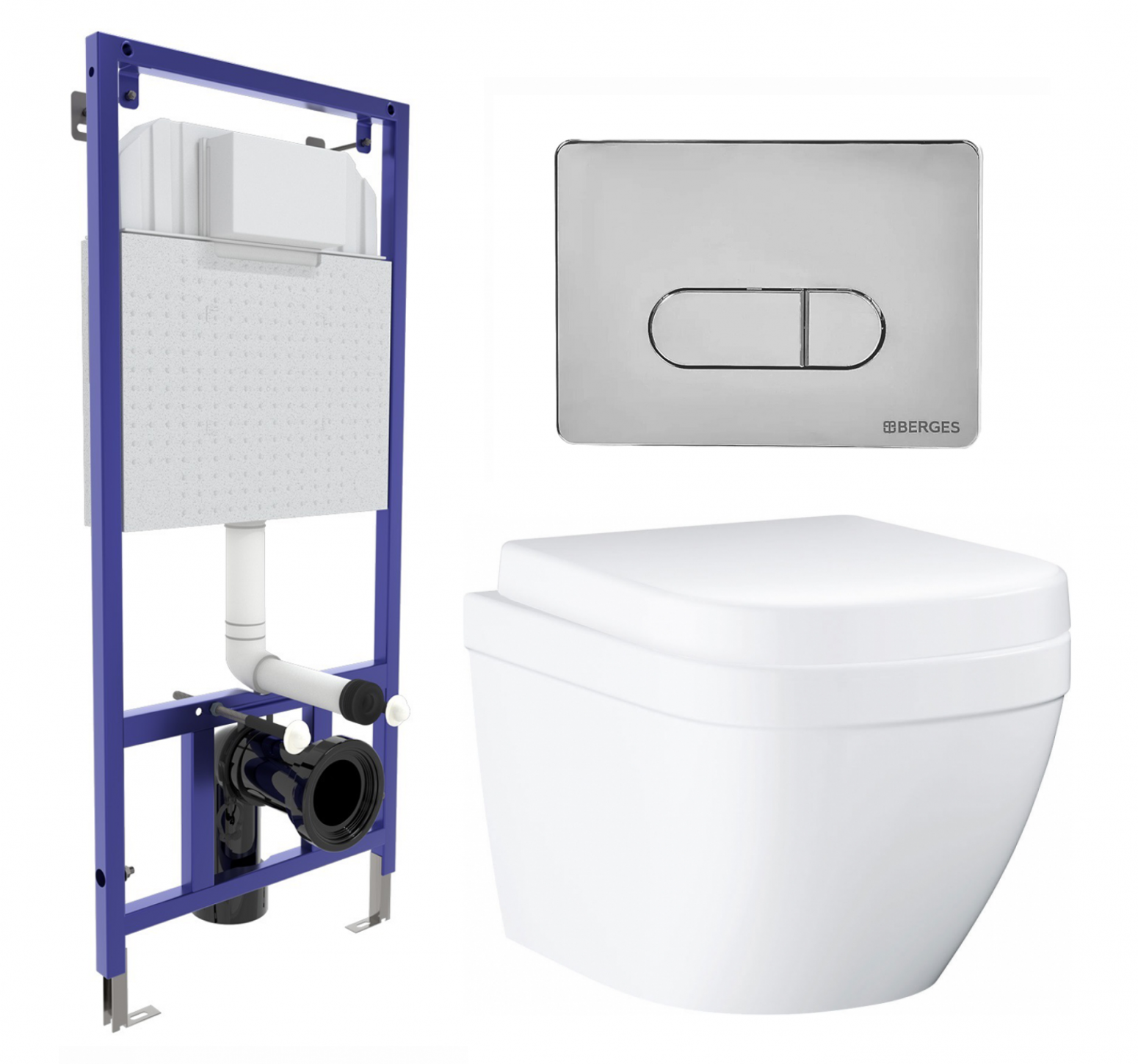 

Комплект: инсталляция Berges Wasserhaus Novum + унитаз Euro Ceramic + кнопка хром, 565078