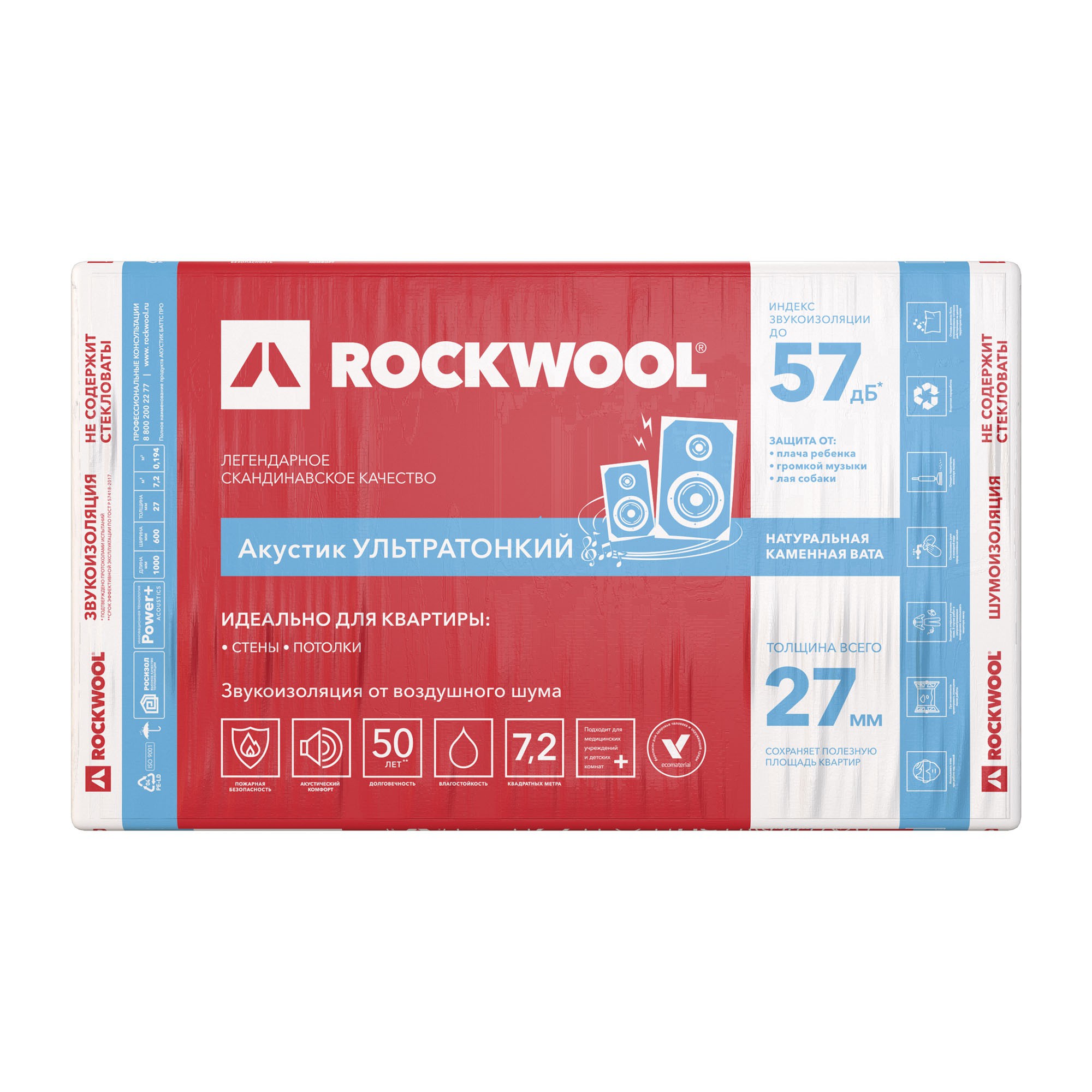 Теплозвукоизоляция Rockwool Акустик ультратонкий 1000*600*27