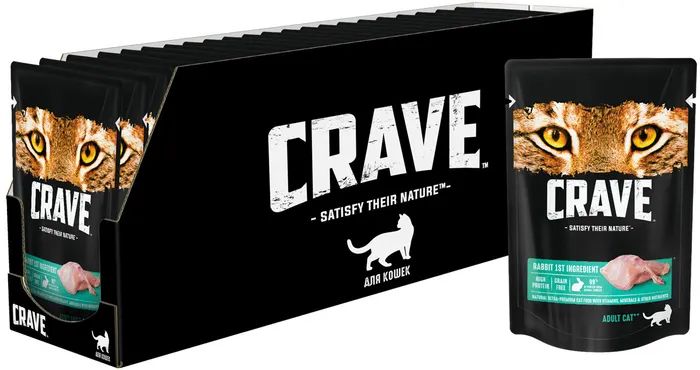 Корм консервированный полнорационный CRAVE для взрослых кошек с Кроликом, 70г х 30 штук в