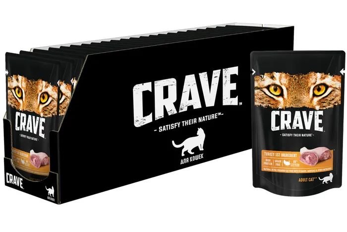 Корм консервированный полнорационный CRAVE для взрослых кошек с Индейкой, 70г х 30 штук в