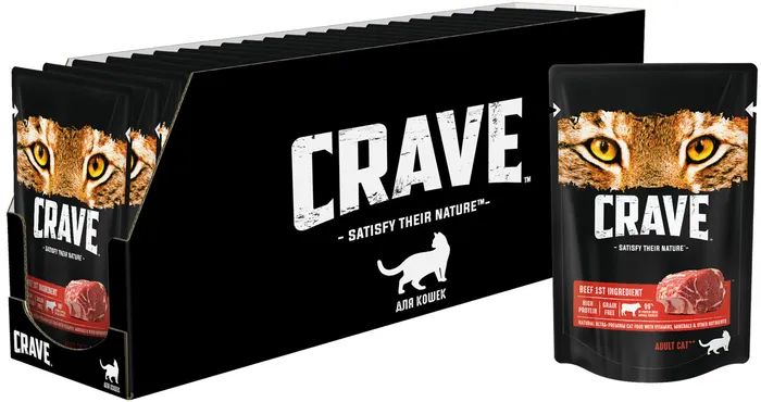 

Корм консервированный полнорационный CRAVE для взрослых кошек с Говядиной, 70г х 30 штук в