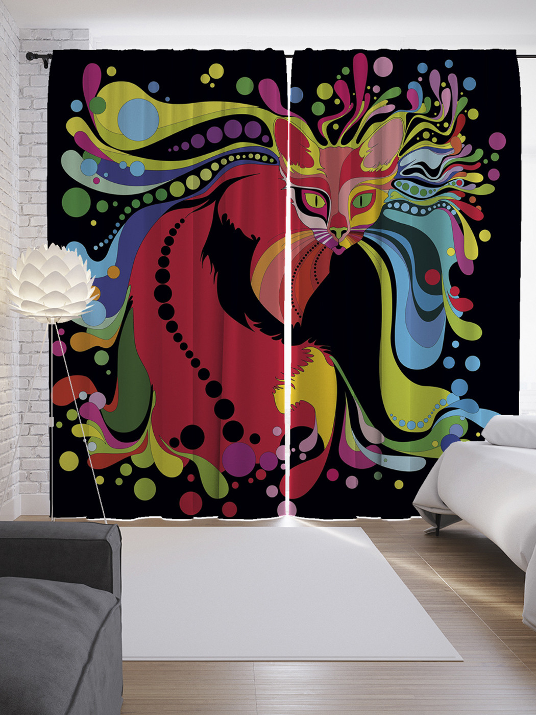 

Шторы с фотопечатью "Кот в красочном видении" из сатена, 290х265 см