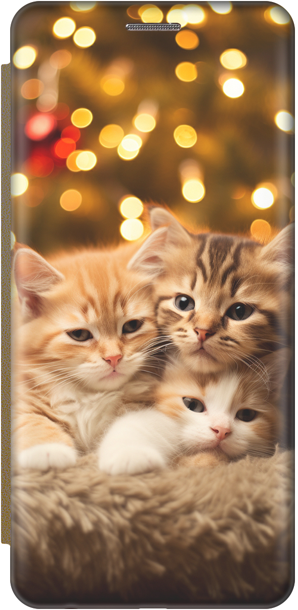 

Чехол-книжка на Xiaomi Redmi A3 с рисунком "Котята и Новый Год" золотой, Бежевый;желтый, 20012120