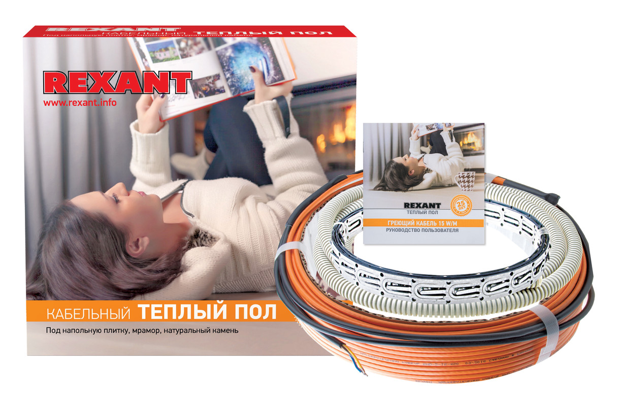 фото Теплый пол rexant standard, 2700вт/180м/ s обогрева, м2: 17,0-22,5, двухжильный