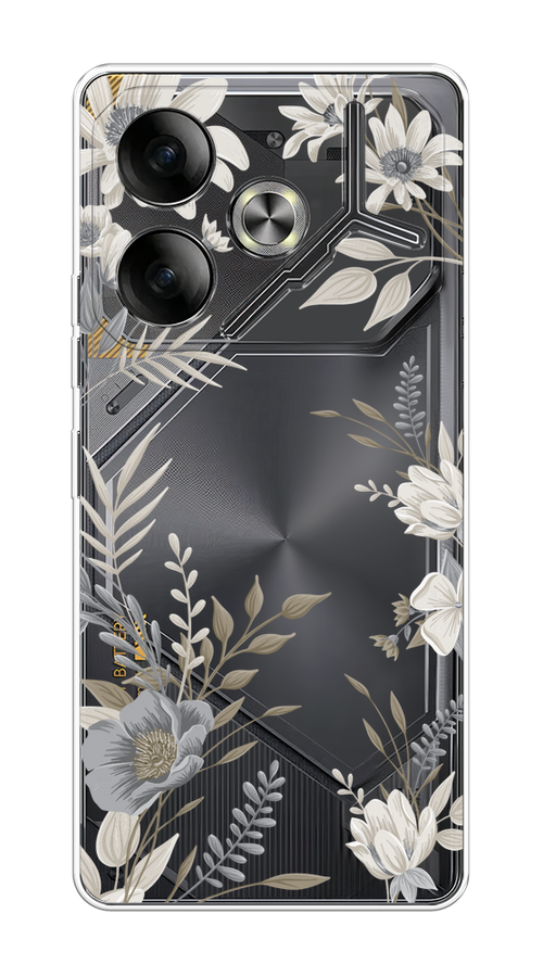 

Чехол на Tecno Pova 6 "Цветы сепия", Серый;прозрачный;зеленый;белый, 305350-1