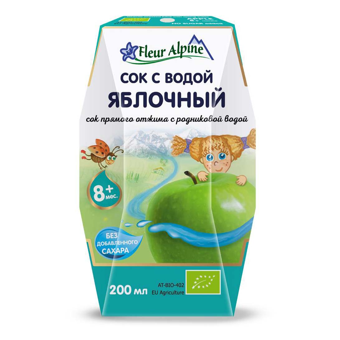 Сок детский Fleur Alpine Organic яблоко восстановленный с 8 месяцев 200 мл