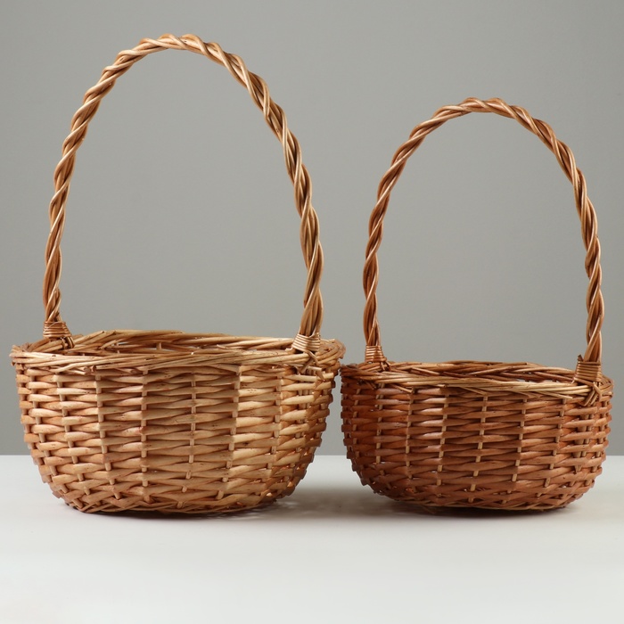 

Набор корзин плетеных D29x14/38 см, D24 x 12/33 см, 2 шт, медовые, ива, Коричневый