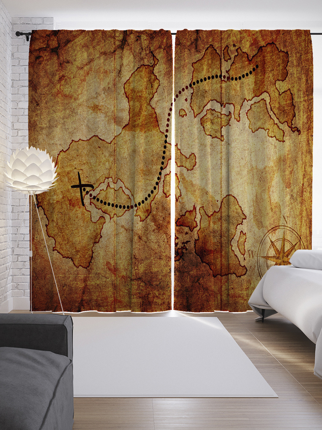 

Шторы с фотопечатью "Дорога к сокровищам" из сатена, 290х265 см