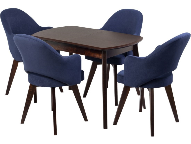 Обеденная группа (стол ПГ-01, массив Диагональ 6/5+4 кресла Клео, Темно-синий), опоры орех