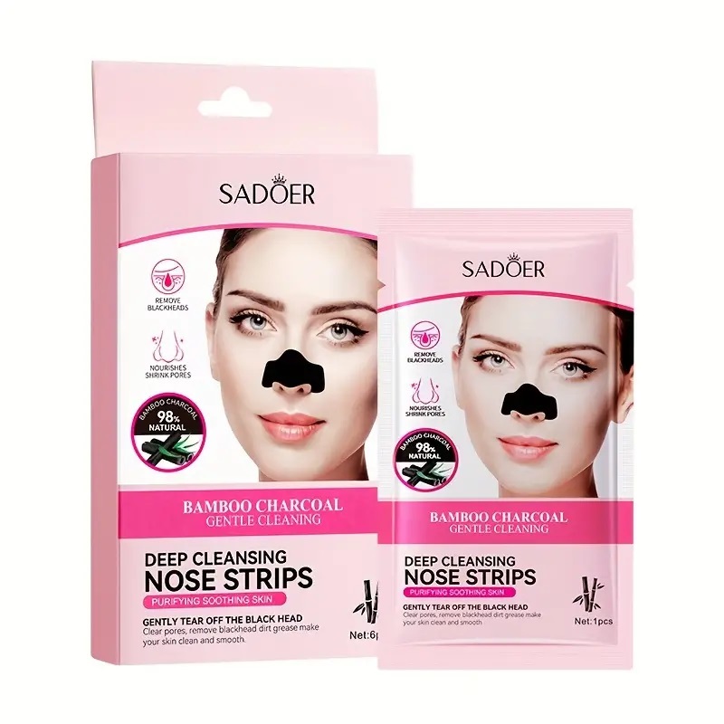 Полоски для деликатного очищения носа Sadoer с бамбуковым углем 6 шт eveline полоски для носа для очищения пор с углем 3