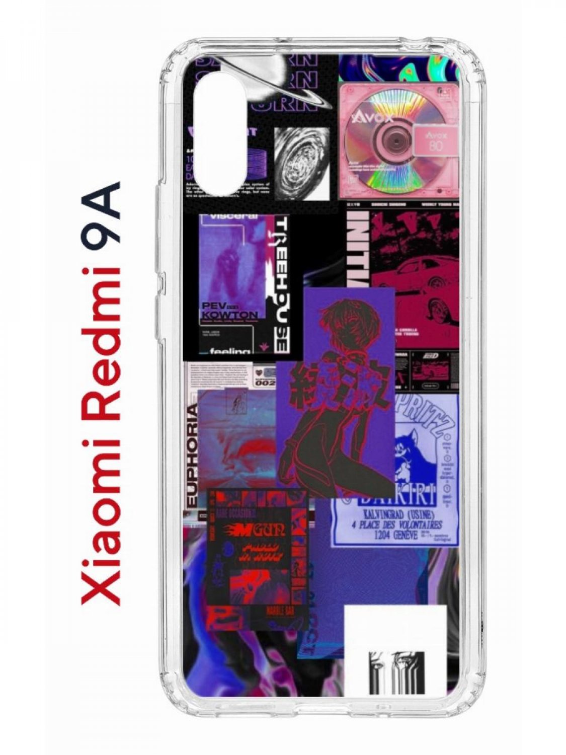 Чехол на Redmi 9A Kruche Print Стикеры Киберпанк,противоударный бампер,с защитой камеры