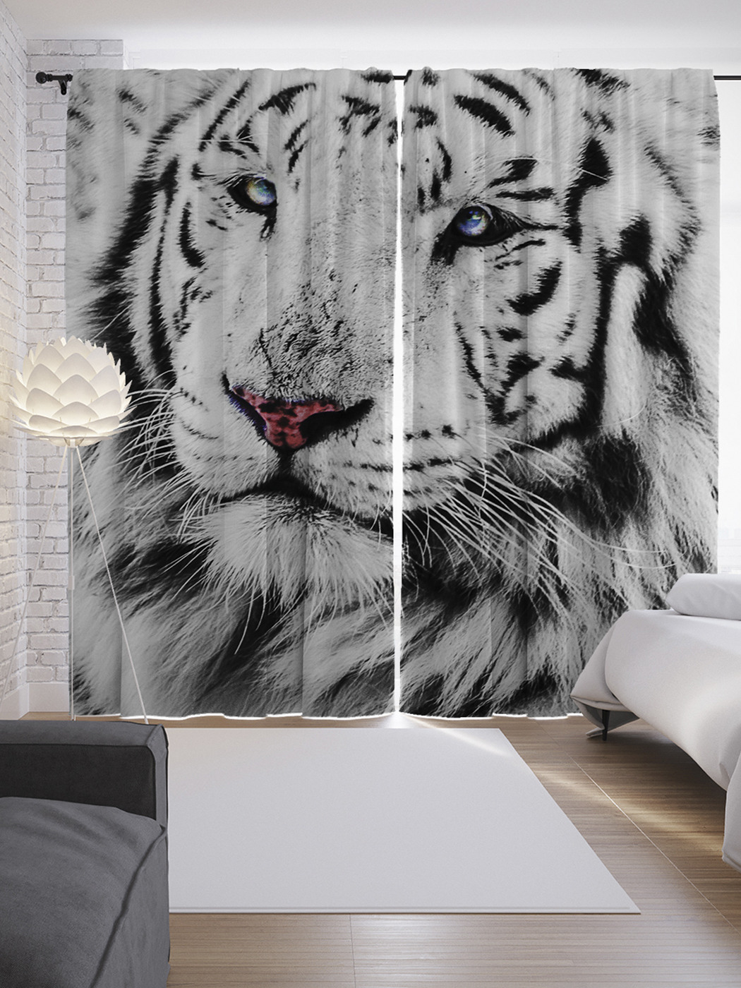 

Шторы с фотопечатью "Белый тигр" из сатена, 290х265 см