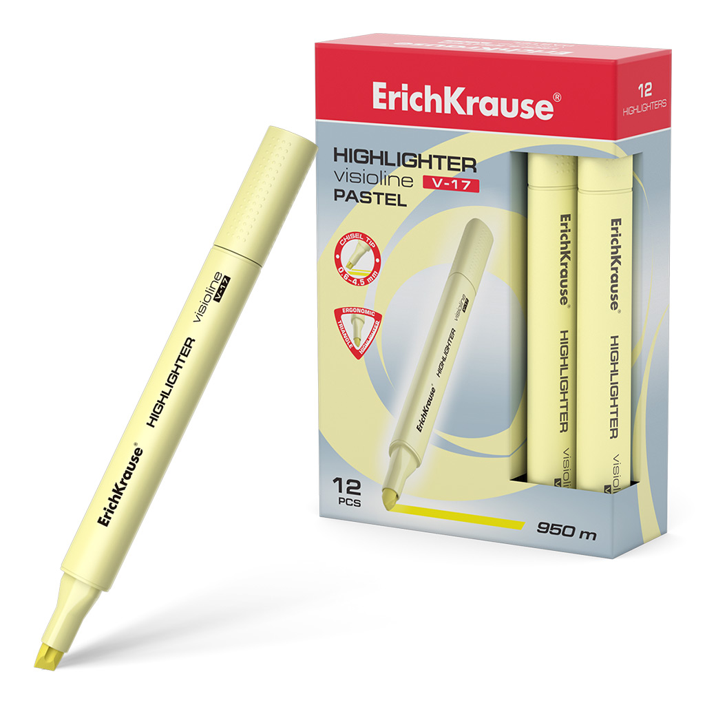 

Текстовыделитель ErichKrause Visioline V-17 Pastel, желтый