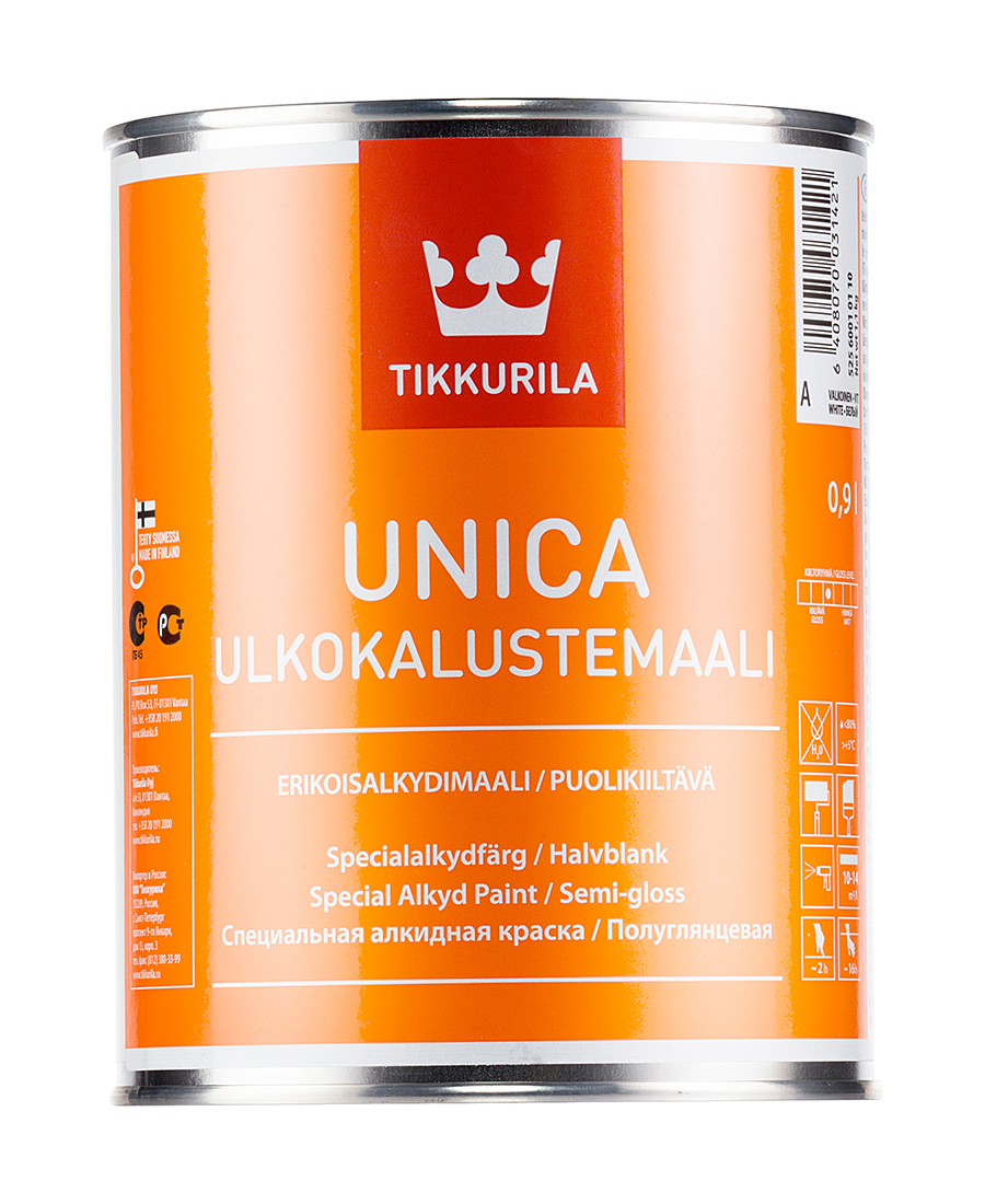 фото Краска tikkurila unica ulkokalustemaali специальная алкидная база а 0,9 л