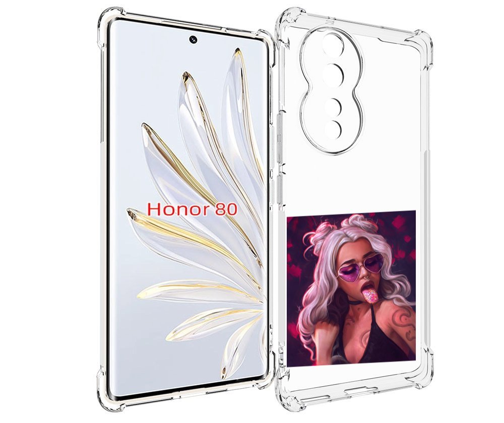 

Чехол MyPads блестящий-язык женский для Honor 80, Прозрачный, Tocco
