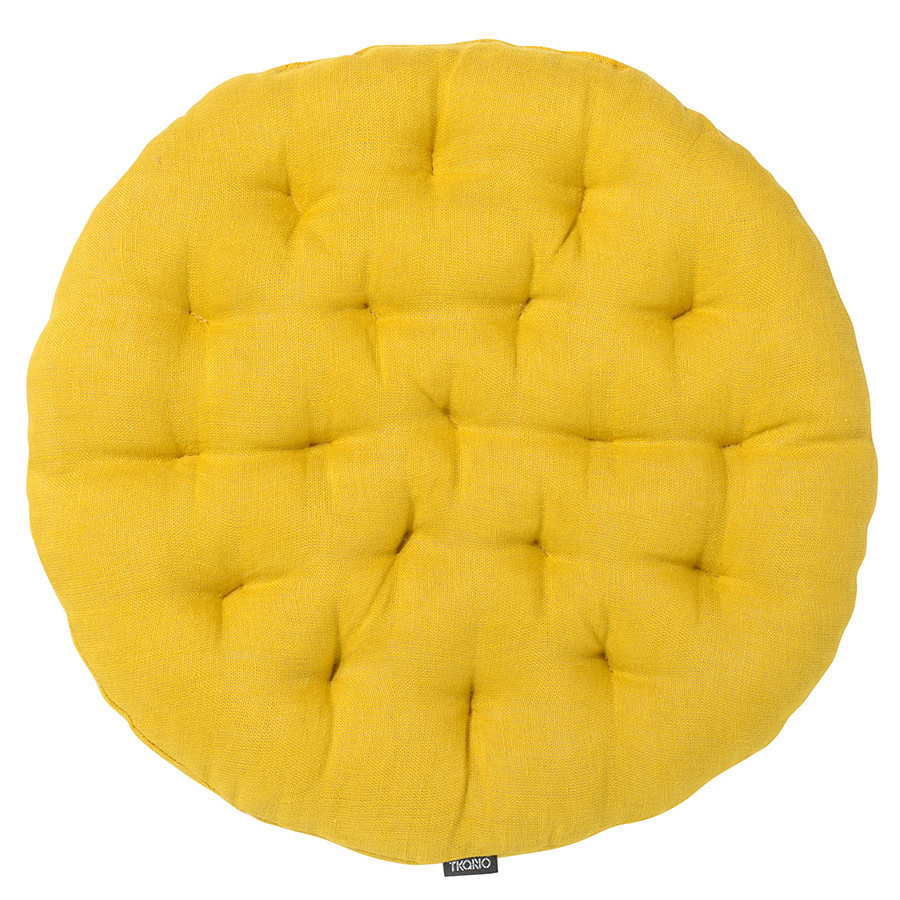 Подушка на стул круглая из стираного льна горчичного цвета коллекция essential, 40х40x4 см