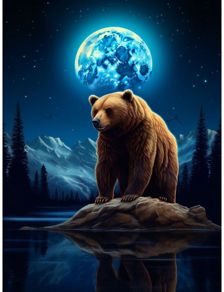 

Алмазная мозаика без подрамника Мишка под луной, 25x20 см, 38 цветов, 68647, РА-566