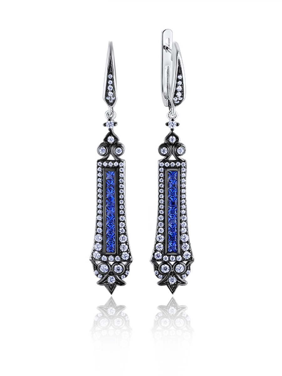 

Серьги подвески из серебра VALTERA 105995, сапфир искусственный\фианит, 105995