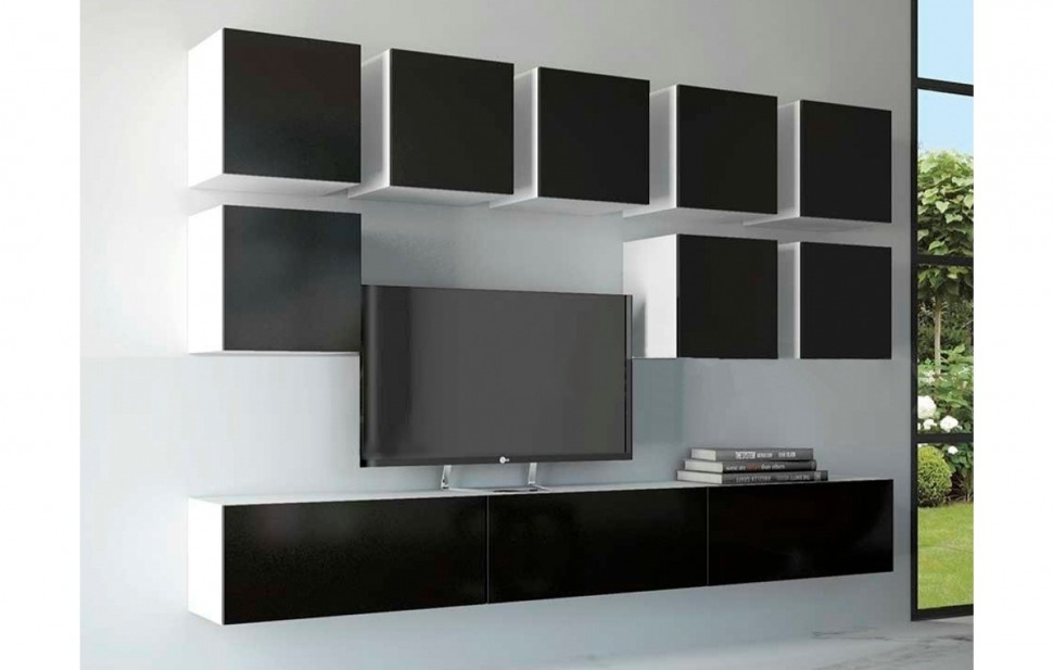 

Стенка для гостиной прямая МИФ Флорис 240х24,6х160, белый/черный глянец, Флорис