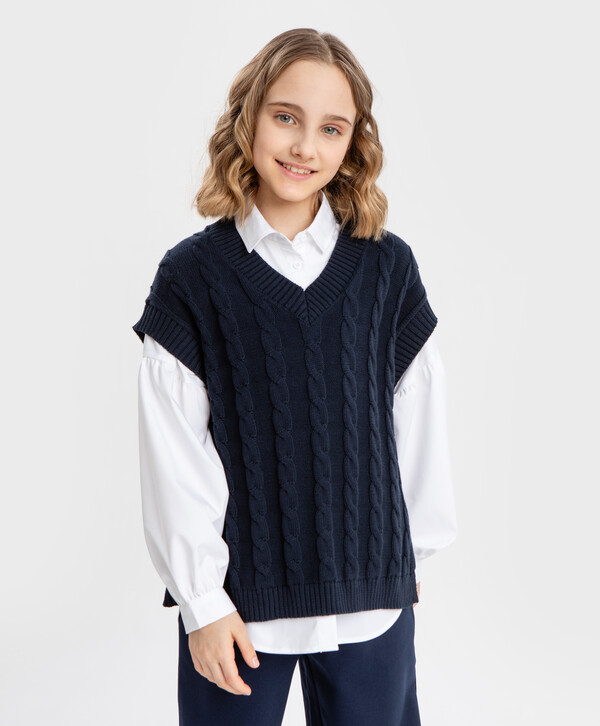 

Жилет с крупными косами синий Button Blue (140), 224BBGS30011000
