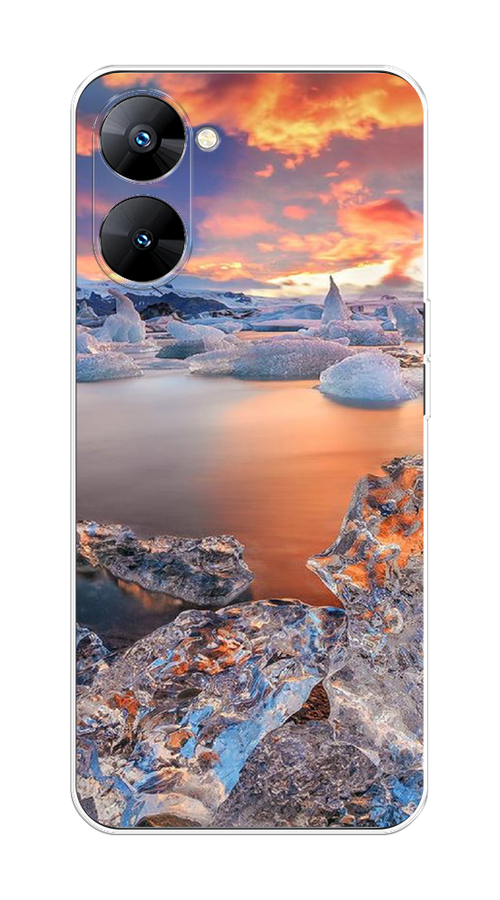 

Чехол на Realme V30 5G/V30T 5G "Ледники", Синий;оранжевый, 2513450-2