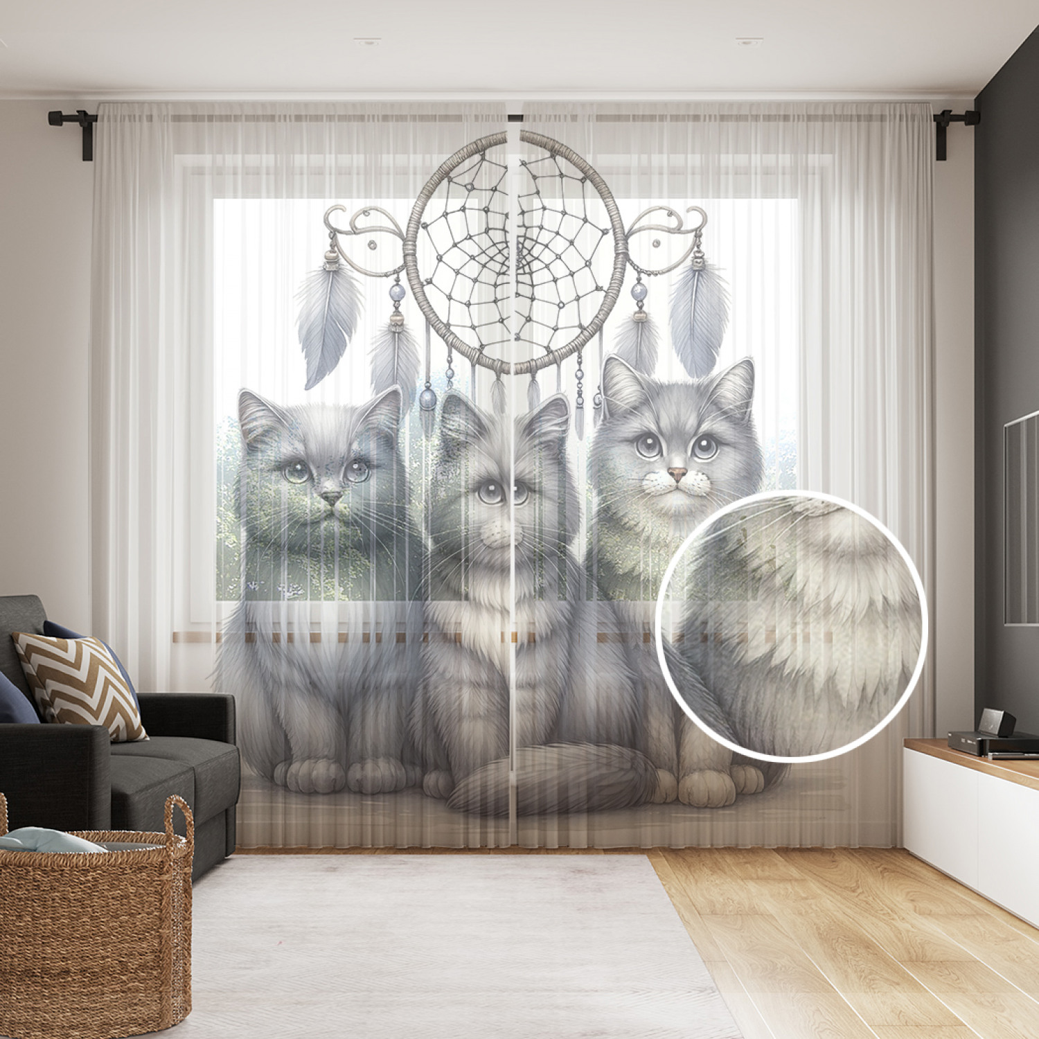 

Тюль Evrika Home сетка JoyArty Ловец котов 290x265, tul_sd1168_145x265