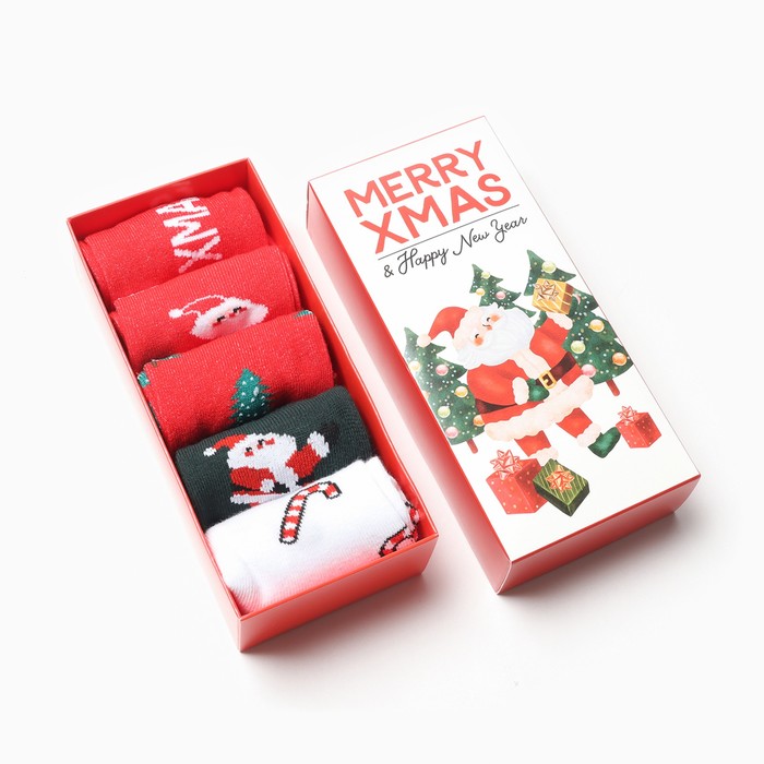 

Комплект носков женских KAFTAN Merry XMAS разноцветных 23-25, 5 пар, Разноцветный, Merry XMAS