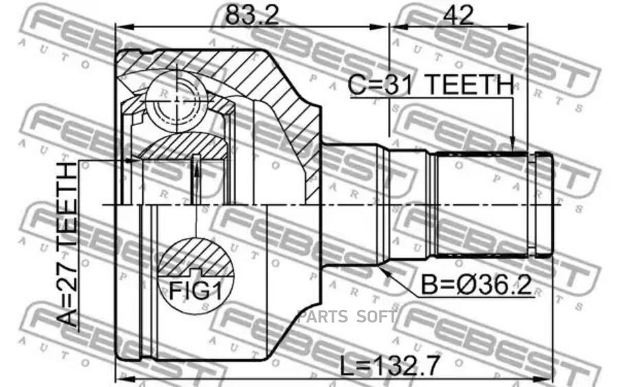 

Шрус внутренний L 27x36x31 VOLVO S80 2007- FEBEST 2711-XC70LH