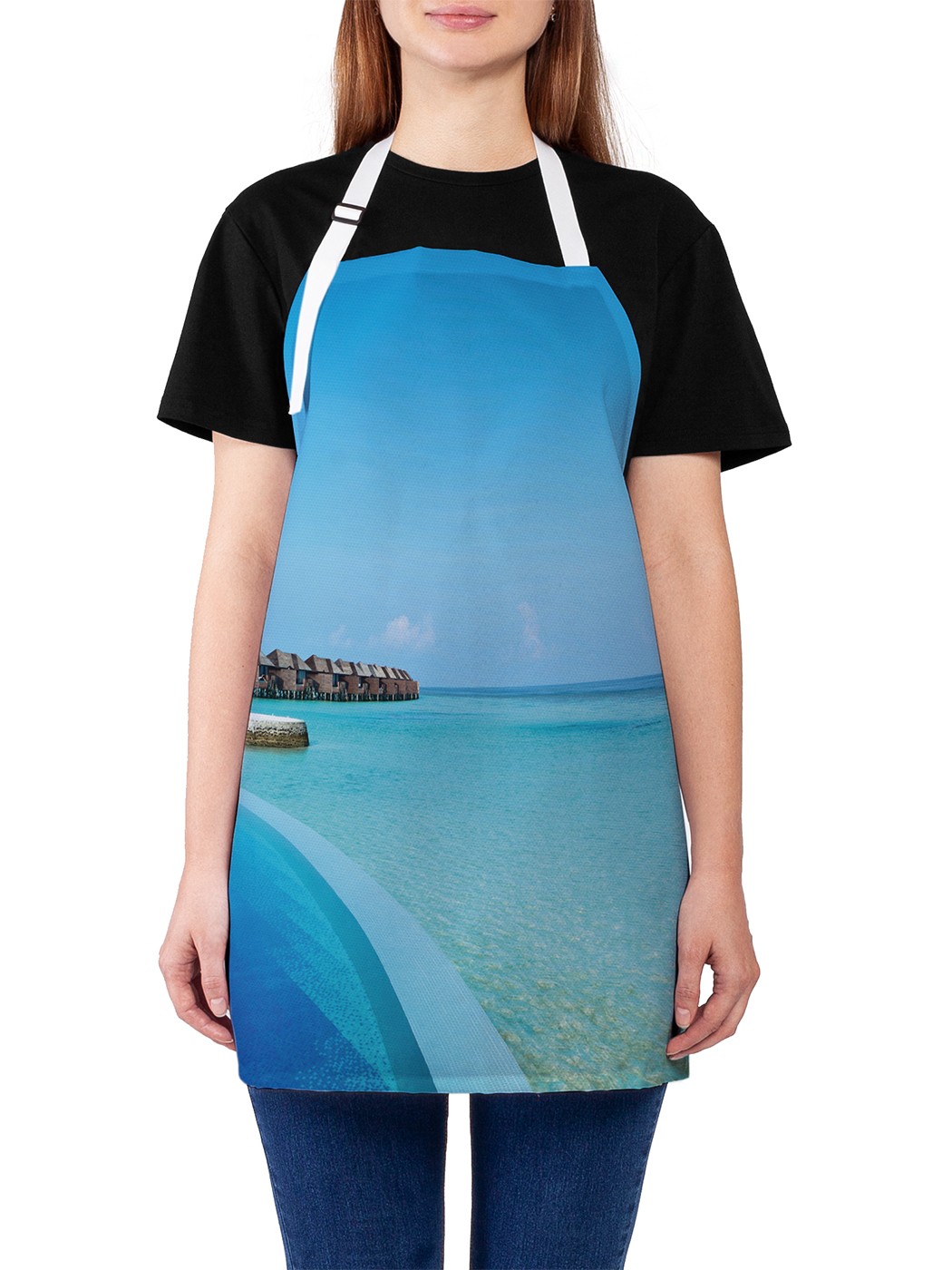 фото Фартук женский joyarty для готовки "море и бассейн", универсальный размер