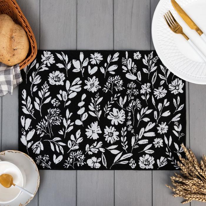 

Салфетка "Этель" Flowers black 30х45 см вид 1, 100% пэ, 370 г/м2, Разноцветный, Field beauty