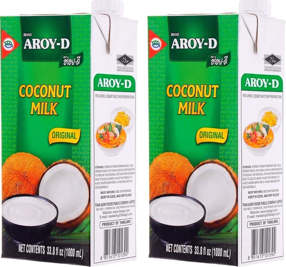 Кокосовое молоко Aroy-D, 70%, жирность 17-19%, 1 л х 2 шт