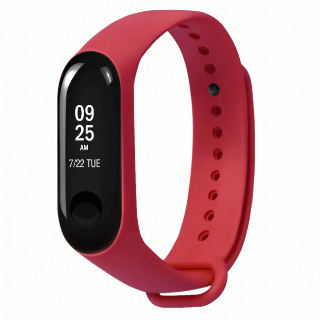 фото Ремешок силиконовый для xiaomi mi band 3/4 (21), красный, на кнопке noname