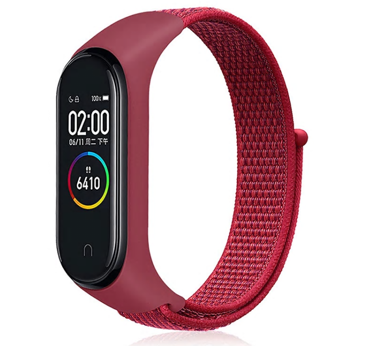 

Ремешок нейлоновый для Xiaomi Mi Band 3/4/5 (16), малиновый, на липучке