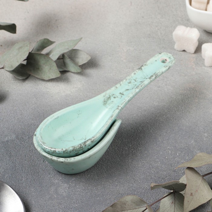 

Ложка с подставкой Bolla menta, 15x6 см, h=4,5 см, фарфор, Голубой