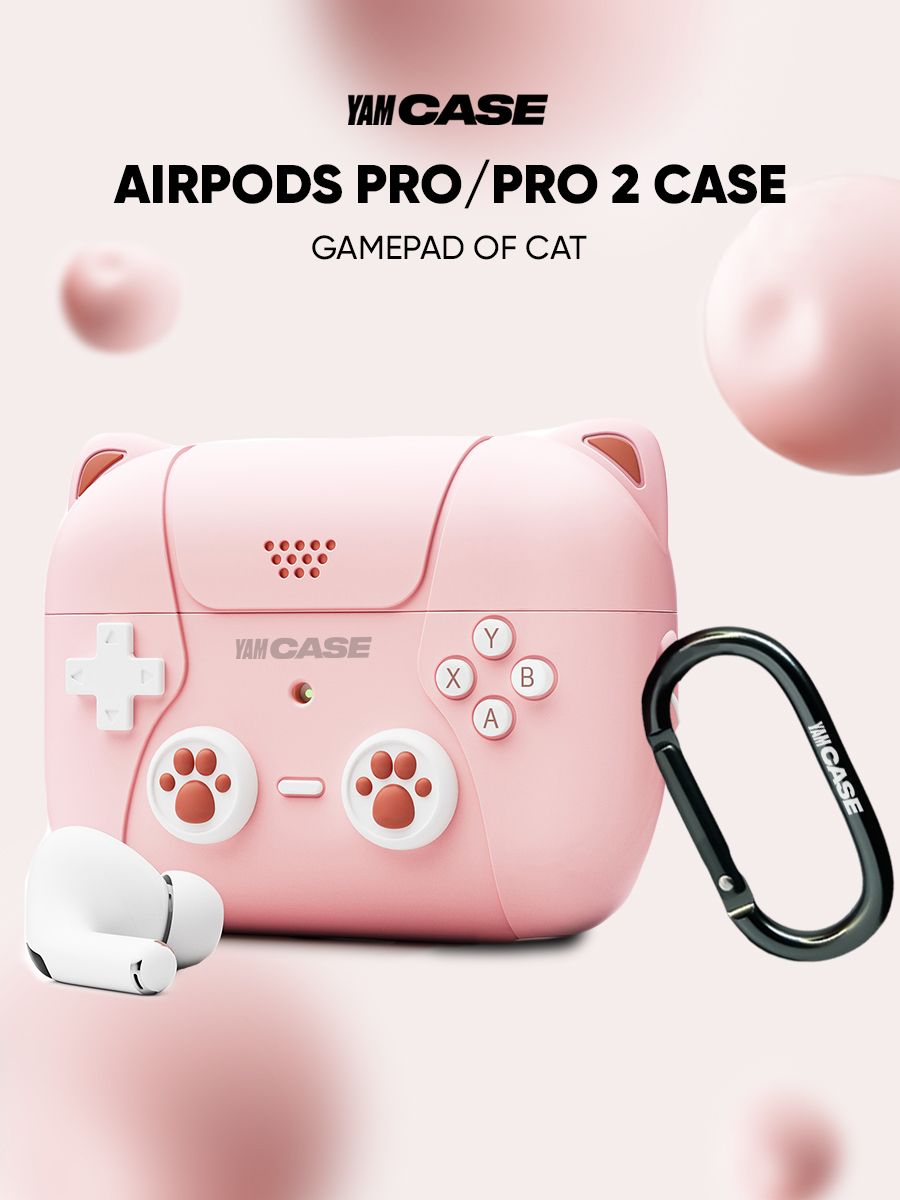 

Чехол на airpods pro, pro 2 Case для наушников силиконовый Yamcase, Розовый, AirPodsPro2-cat.game