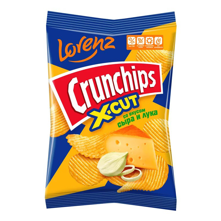 Чипсы картофельные Lorenz Crunchips X-Cut со вкусом сыра и лука 70 г