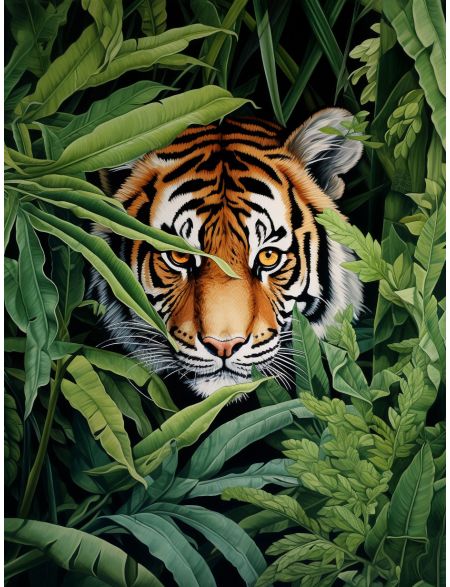 

Алмазная мозаика без подрамника Тигр в засаде, 40x30 см, 50 цветов, 68307, РА-541