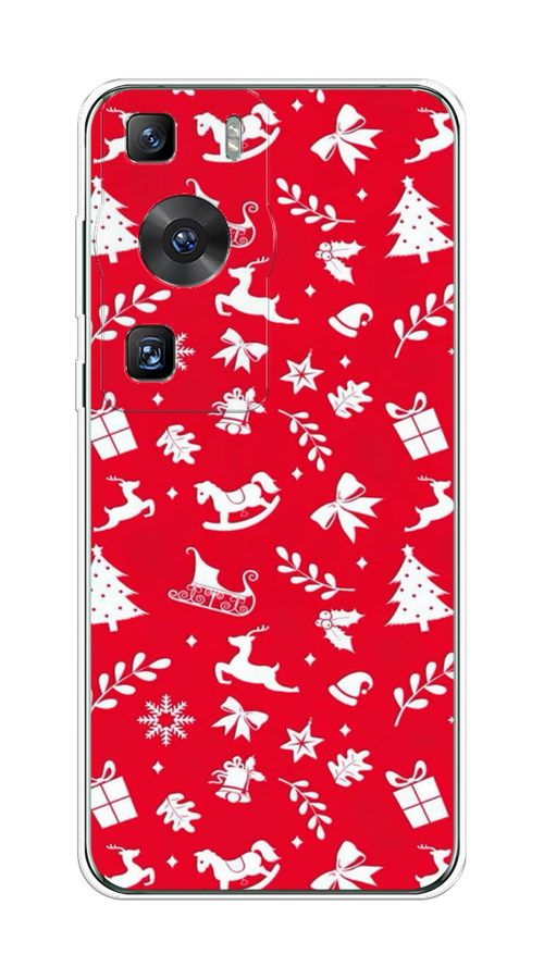 

Чехол на Huawei P60/P60 Pro "Красный новогодний фон", Красный;белый, 6121150-5
