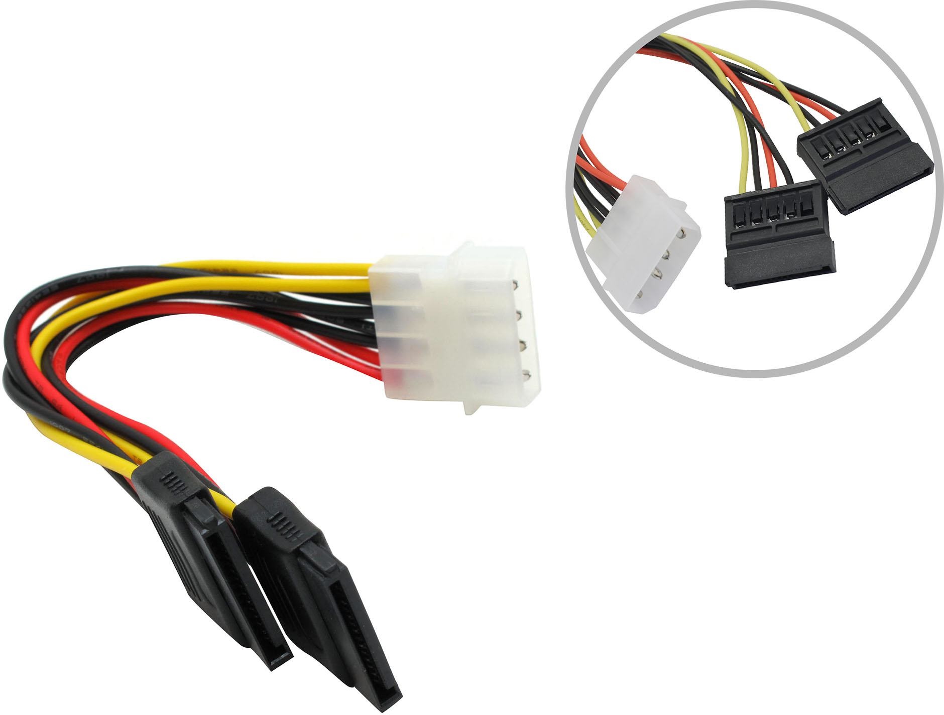 Переходник Orient Molex 4 pin-2x SATA 15 pin 016м желтый красный черный 271₽