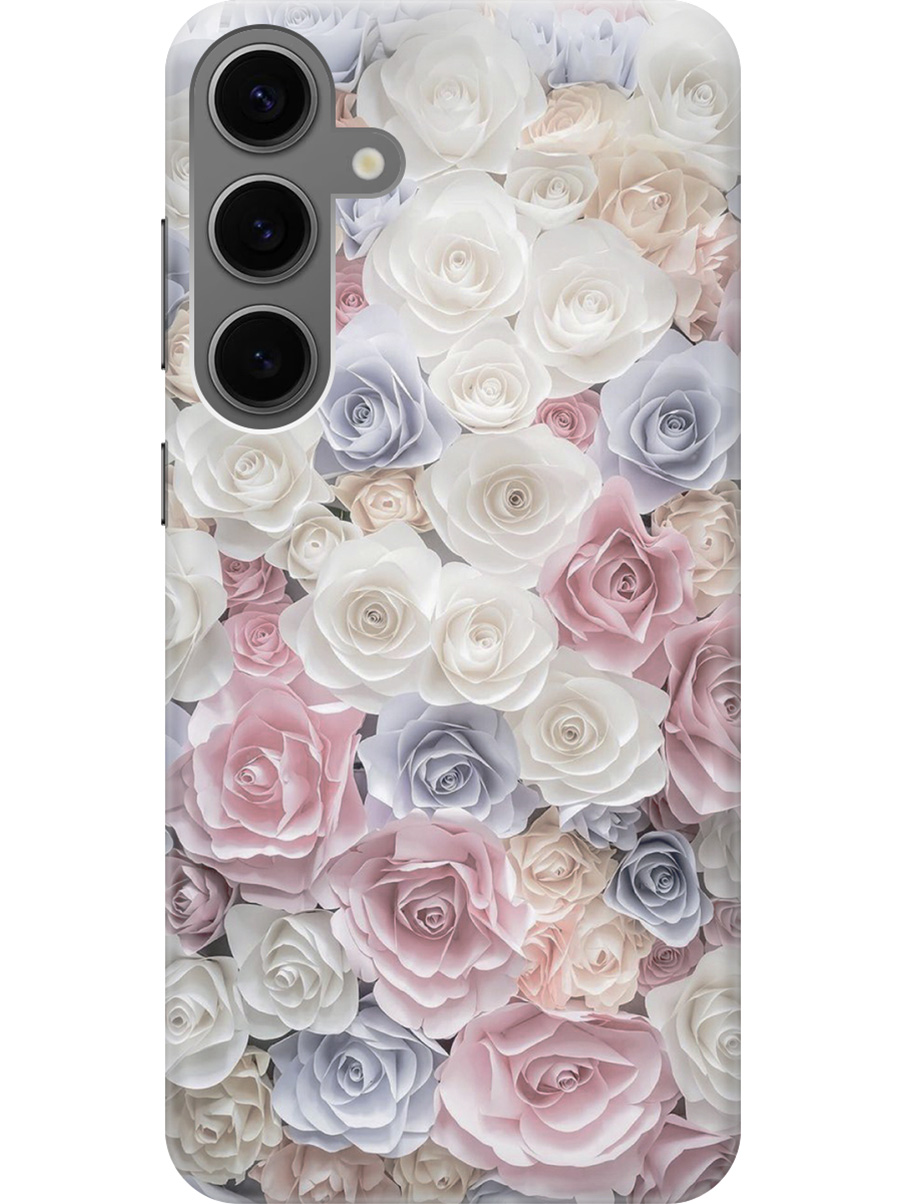

Силиконовый чехол на Samsung Galaxy S24+ с рисунком "Пастельные розы", Белый;розовый;серый, 20011905