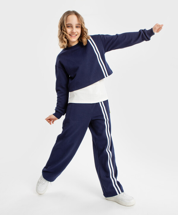 

Брюки широкие с лампасами синие Button Blue (128), Синий, 224BBGS56031000