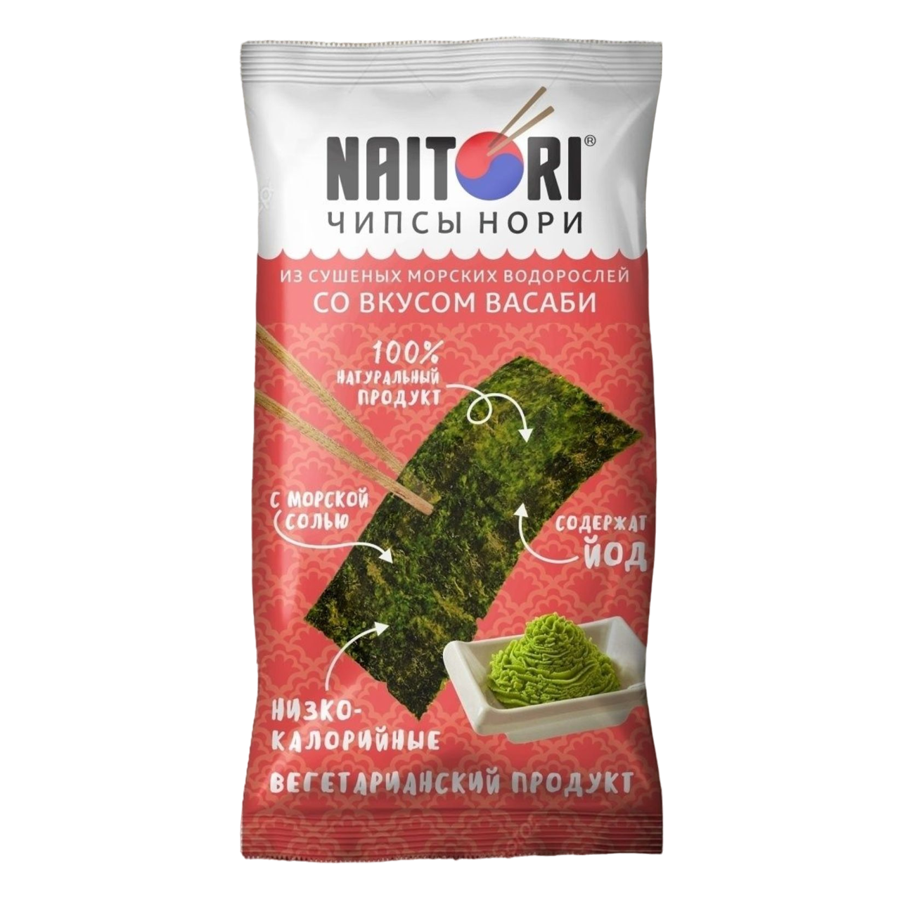 Чипсы из нори Naitori сушеные пластинки со вкусом васаби 3 г